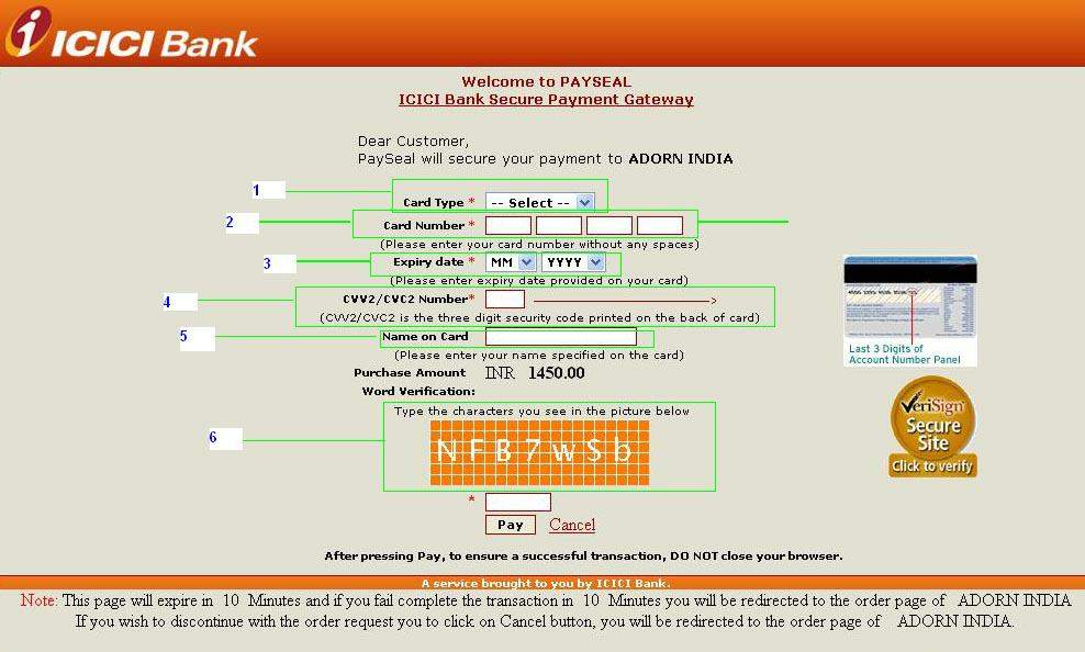 3) Enter the exact expiry date as on Debit/Credit Card